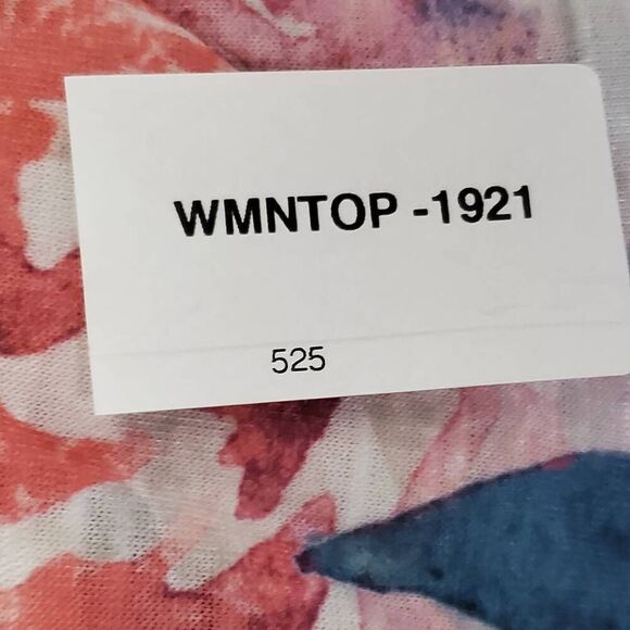 CJ Banks 1X Floral Print Long Sleeve Blouse White Pink Blue Stretch Top with Sid - Picture 9 of 9